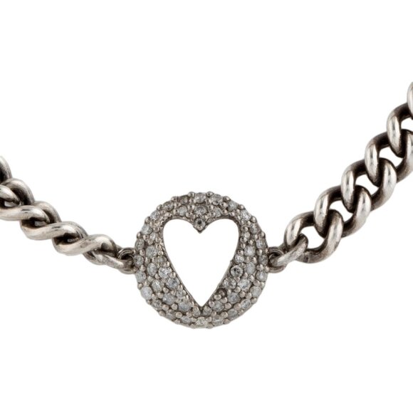 SHERYL LOWE DIAMOND 0.33 CTW STERLING SILVER OPEN HEART CHARM LINK BRACELET - Picture 2 of 9